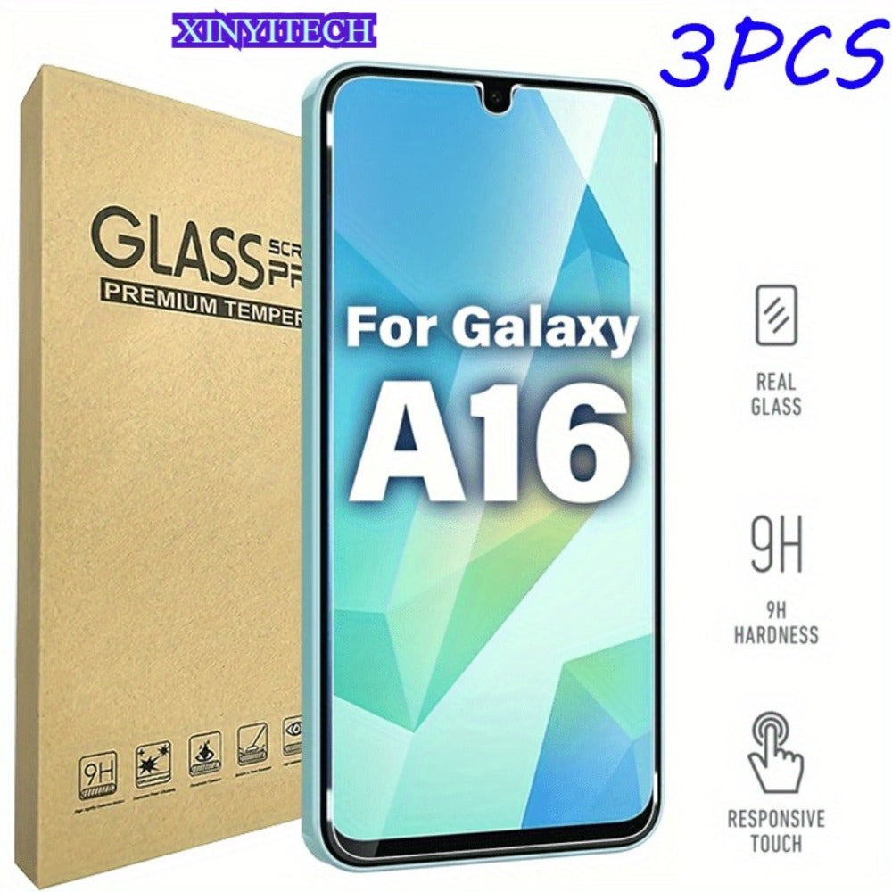 Screen Protector, 3-Piece Clear Tempered Glass Set for Samsung Galaxy A16 5G with Cleaning and Installation Accessories