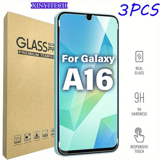 Screen Protector, 3-Piece Clear Tempered Glass Set for Samsung Galaxy A16 5G with Cleaning and Installation Accessories