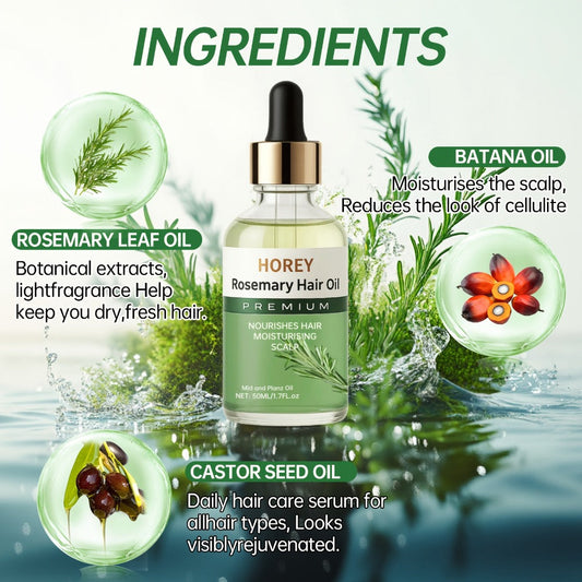 Batana & Rosemary Hair Growth Oil with Castor Seed Oil - Anti Frizz Lightweight Scalp Treatment Strengthening Nourishing Volume Boost Hair Oil for Damaged Dry All Hair Types Women Men 50ml