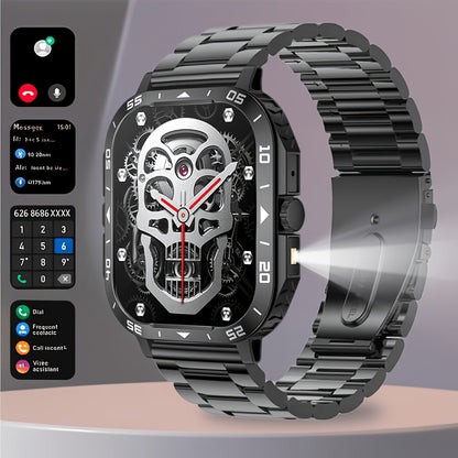 Smartwatch with Music Player Stopwatch LED Lighting Wireless Calling Multi Sport Mode Heart Rate Sleep Fitness Tracker iPhone Android Compatible Men Women Gift Black Gold Metal Strap