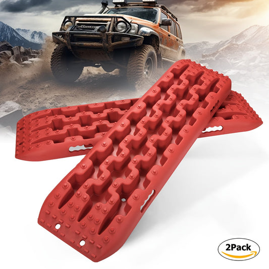 Off-Road Traction Boards Recovery Tracks 2-Pack – 10-Ton Capacity, 40”×11.8” PP Traction Mats for Sand, Mud & Snow, 4x4 Vehicle Recovery Boards with Carry Bag & Leash, Orange/Red/Black