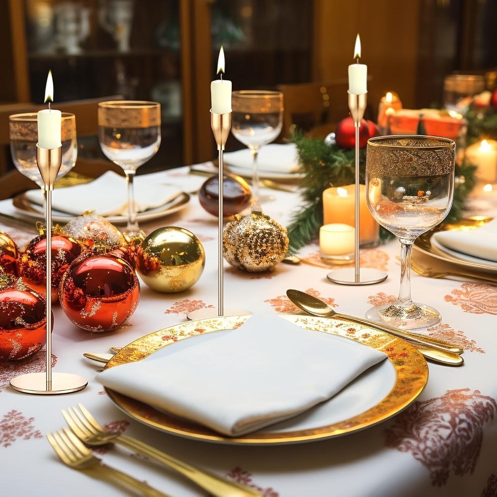 Metal Taper Candle Holder Set of Six with 23cm, 28cm and 33cm Graduated Stems in Gold, Rose Gold or Black