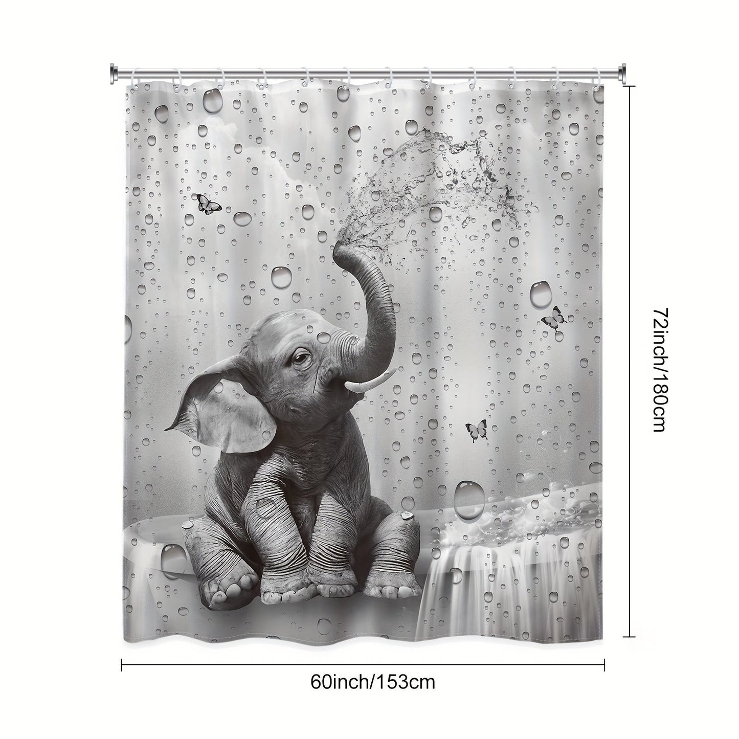Shower Curtain Set Funny Elephant Bathroom Decor with Hooks Anti-Slip Floor Mat Toilet U-Shaped Mat African Wildlife Bath Decor Gray