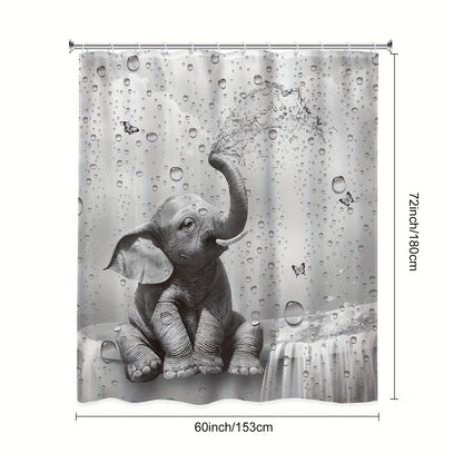 Shower Curtain Set Funny Elephant Bathroom Decor with Hooks Anti-Slip Floor Mat Toilet U-Shaped Mat African Wildlife Bath Decor Gray