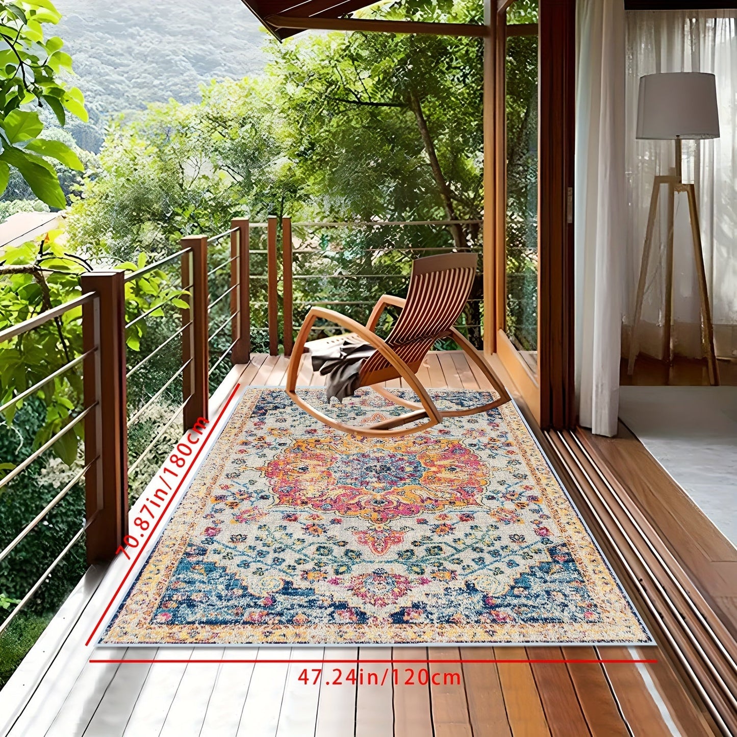 Bohemian Medallion Outdoor Area Rug in Four Rectangular or Round Sizes for Patio, RV and Picnic Spaces