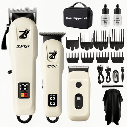 Professional Hair Clipper Kit 9-in-1 Trimmer for Haircut Bald Head Shaving LCD Display USB Fast Charge Long Battery Stainless Steel Blade 4 Guide Combs for Home Barbershop