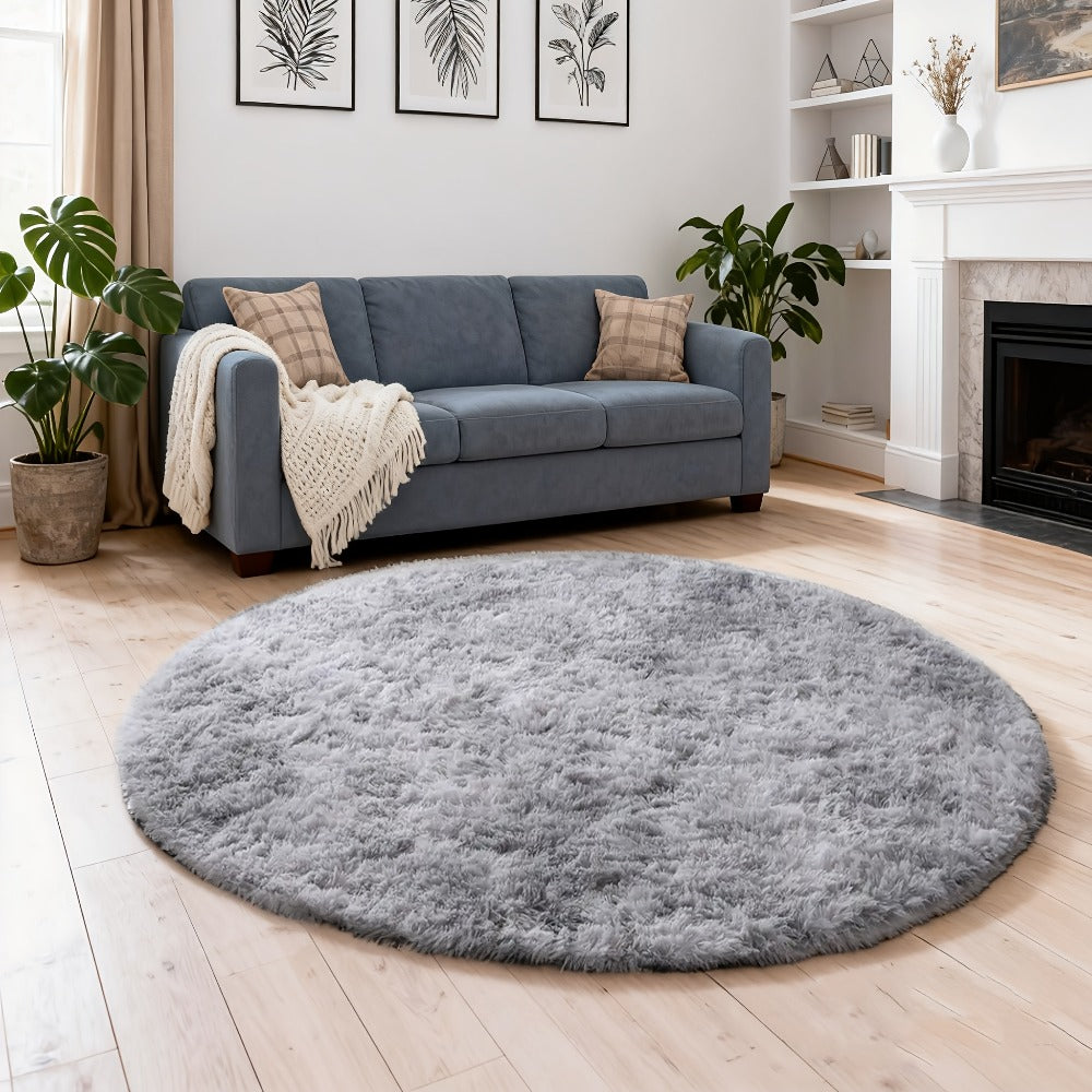Round Shaggy Area Rug in Seven Solid or Tie-Dye Colors with 4 x 4-Foot to 8 x 8-Foot Sizes