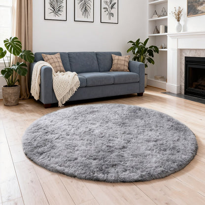 Round Shaggy Area Rug in Seven Solid or Tie-Dye Colors with 4 x 4-Foot to 8 x 8-Foot Sizes