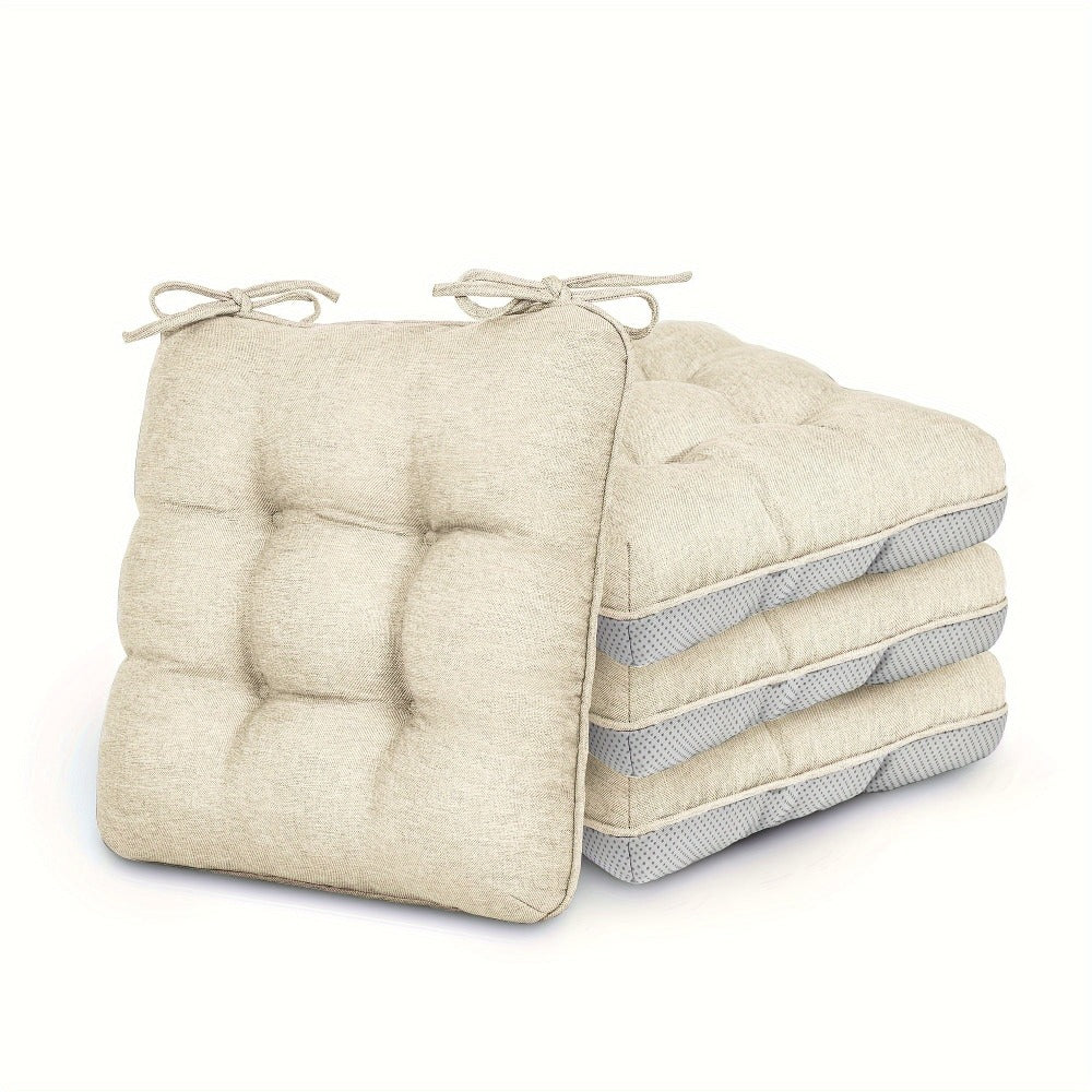 Tufted Chair Cushion Sets in 4- or 8-Piece Options with M/L Sizes, Tie Straps and 12 Color Choices