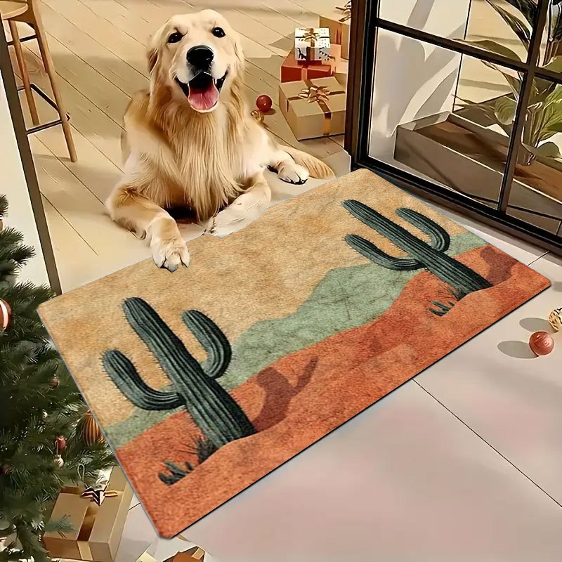 Desert Cactus Print Rectangular Doormat in 40 x 60, 50 x 80 or 45 x 120cm Size Options Pictured