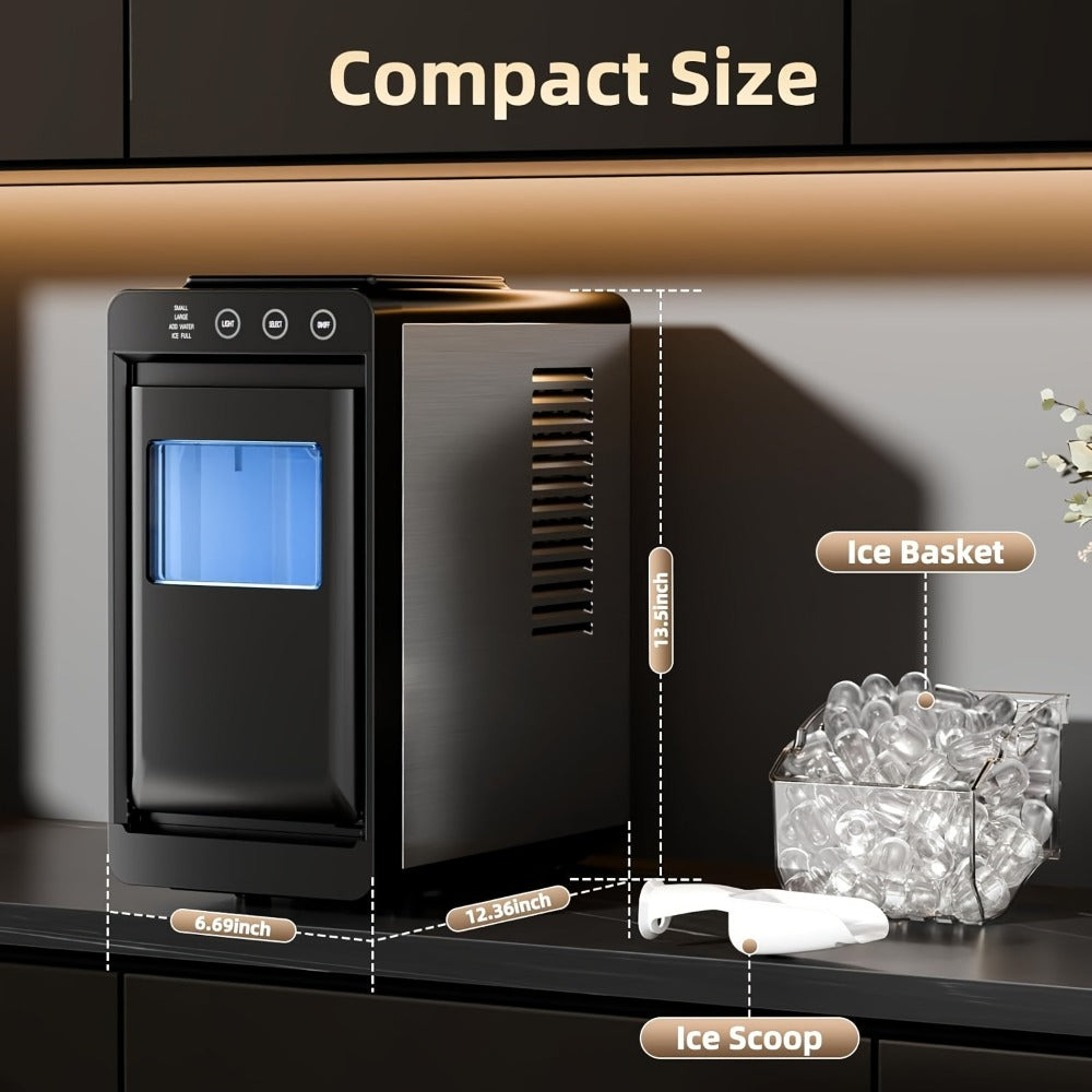 Black Countertop Ice Maker with 28 lb Daily Label, 8 Cubes per 6 Minutes, 27 oz Tank and Scoop