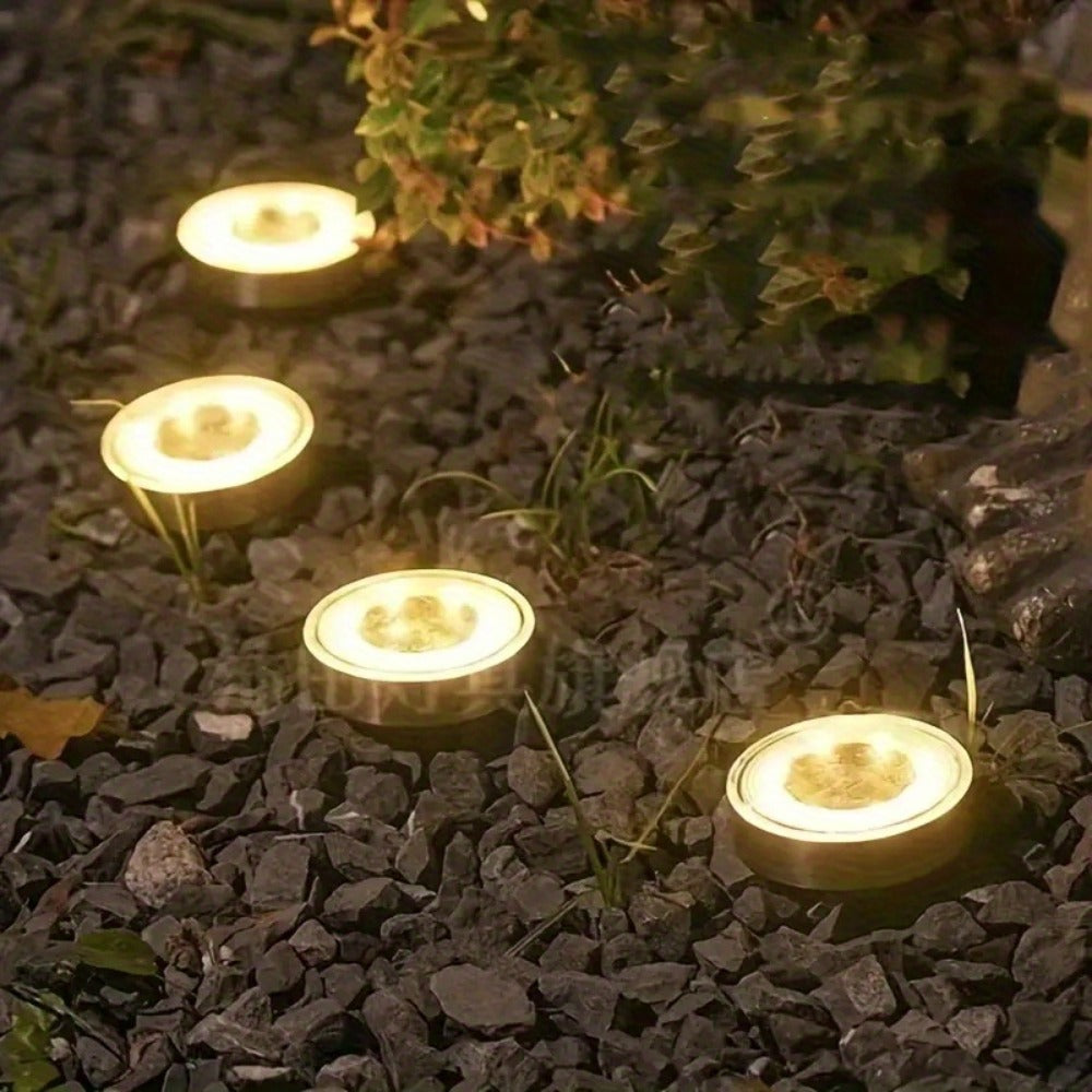 Solar Ground Lights 8 Pack 8-LED - Ultra Bright Semi-Recessed Outdoor Floor Lights for Garden Pathway Driveway Deck Staircase Pool, Warm White Dusk to Dawn Solar Step Lights Weatherproof
