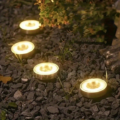 Solar Ground Lights 8 Pack 8-LED - Ultra Bright Semi-Recessed Outdoor Floor Lights for Garden Pathway Driveway Deck Staircase Pool, Warm White Dusk to Dawn Solar Step Lights Weatherproof