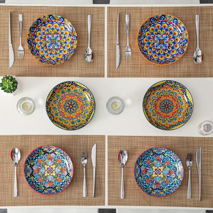 Bohemian Pasta Bowls Set of 6 | 32 Oz Porcelain, Floral Pattern, Microwave & Dishwasher Safe – VANCASSO