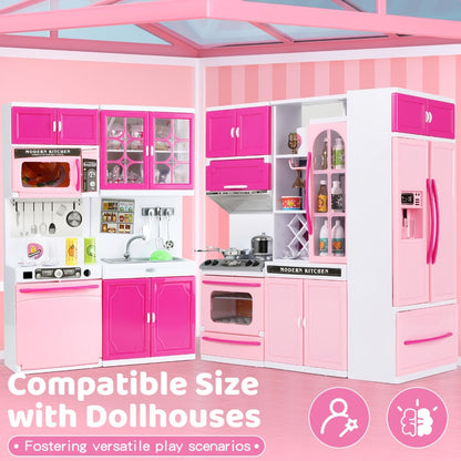 64-Piece Pink Pretend Kitchen Play Set with Light and Sound Features in a 58 x 42.5cm Mini Format
