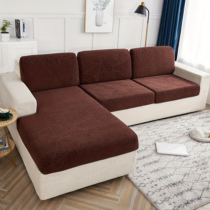 Sofa Cover Set, Six-Piece Leaf Jacquard Stretch Slipcover with Elastic-Band Edges in Eight Colors