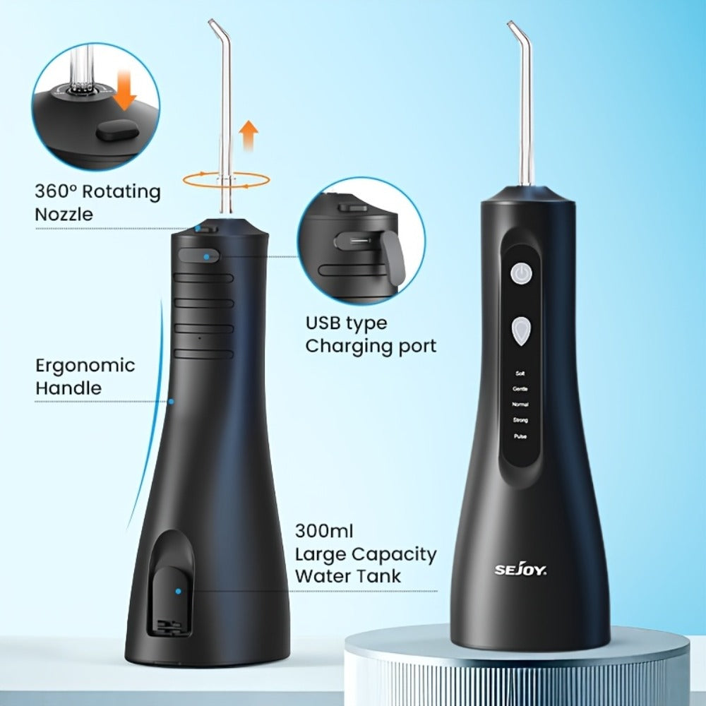 Water Flosser Cordless Five-Mode Design with Five Jet Tips, 1800mAh Battery and Pink or Black Options