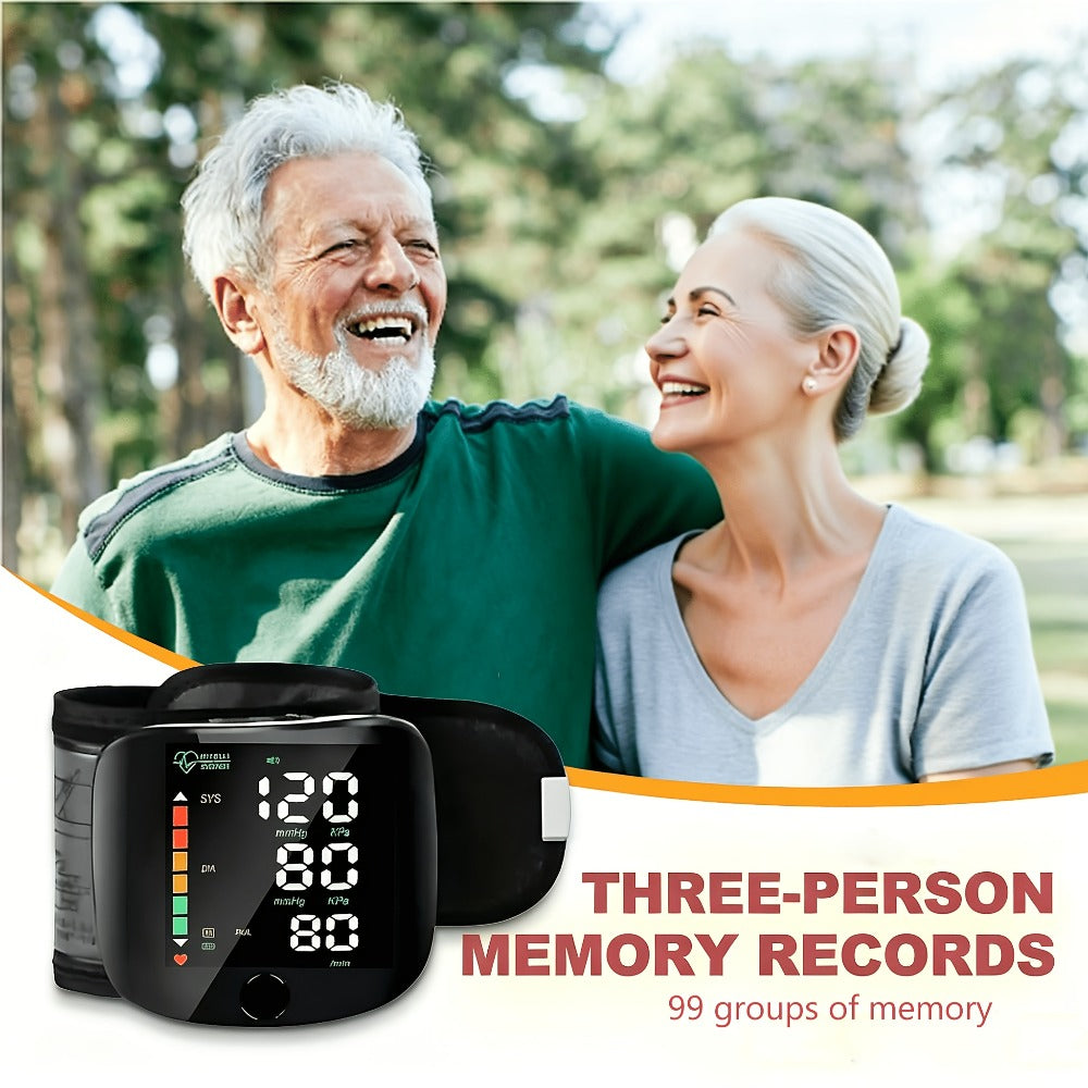 Blood Pressure Monitor for Wrist, Portable Black Digital Device with Large Display and One-Button Control