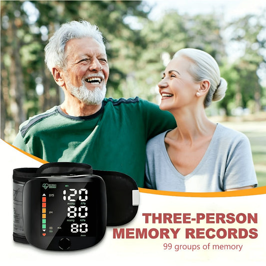 Wrist Blood Pressure Monitor with Large LCD Display – Portable Digital BP Machine with Adjustable Cuff, Pulse Rate Detection & One-Button Operation for Home Use