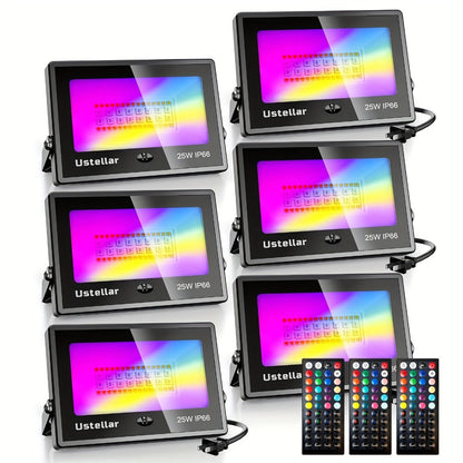 RGB LED Flood Light 25W Outdoor Color Changing - 1000 DIY Colors, 44-Key Remote, Strobe & Fade Modes, Memory Function, Multi-Pack for Party, Stage, Garden, Halloween & Christmas Uplighting