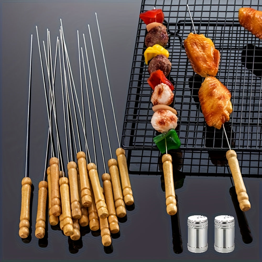 BBQ Skewers Stainless Steel 18 Piece Set Reusable Flat Metal Grill Skewers Anti-Spin for Kebab, for Grilling, Camping and Outdoor Meals