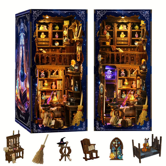 Book Nook Kit Magic House DIY Miniature Dollhouse Bookshelf Insert with LED Light – 3D Craft Kit for Adults & Teens, Unique Birthday Christmas Gift for Women Girls Book Lovers
