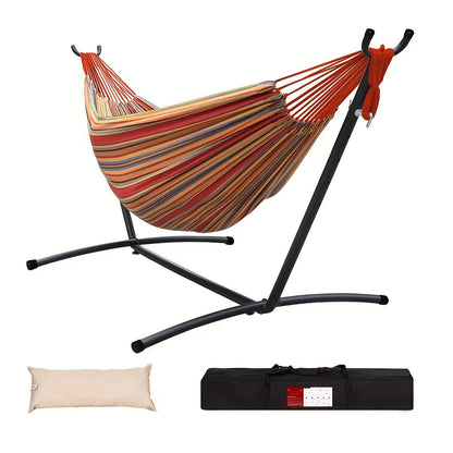 Hammock and Steel Stand Set with Pillow, Carry Case, Eight Colors and 450 lb Load-Limit Marking