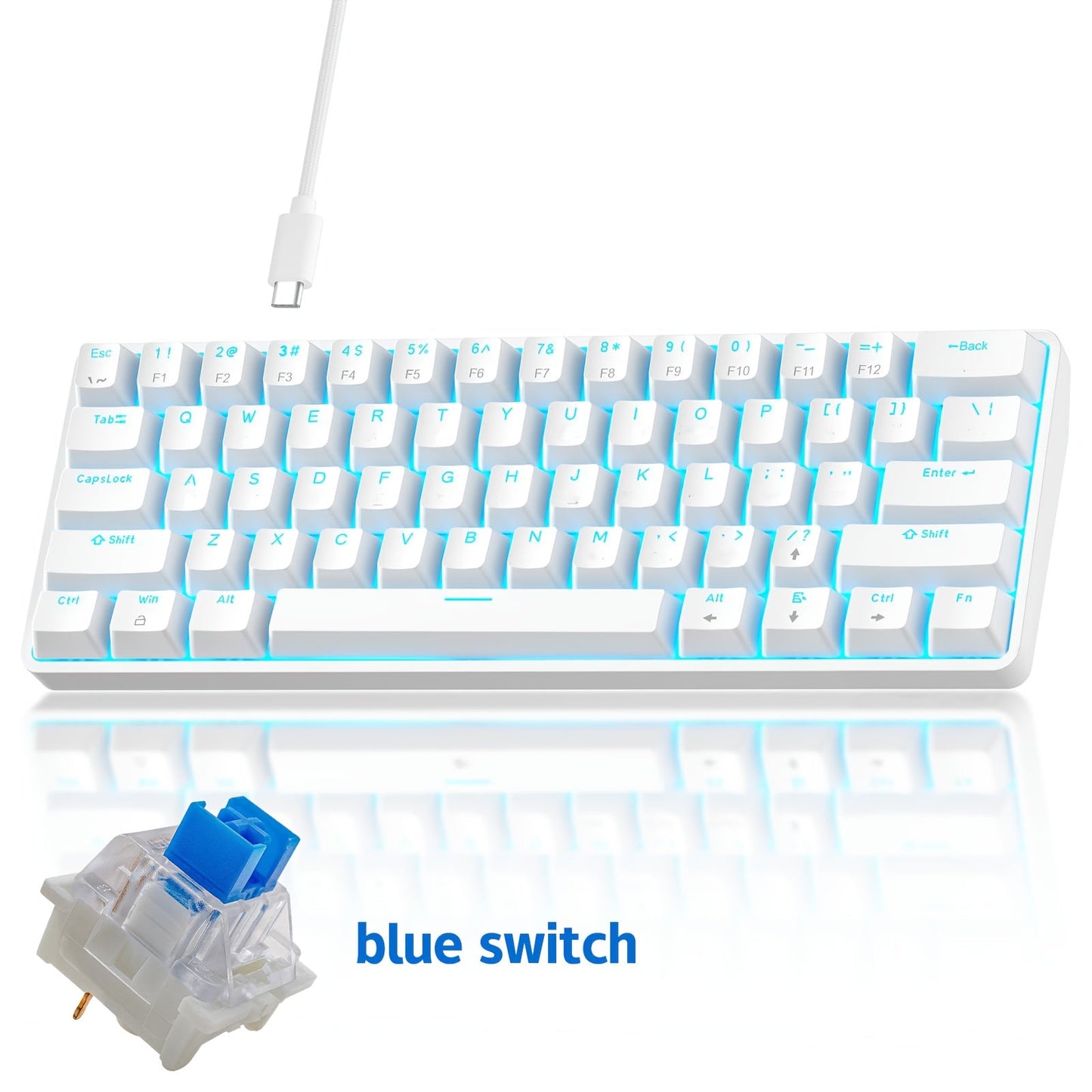 Hot-Swap 61-Key 60% RGB Mechanical Gaming Keyboard, Hot Swappable Red Blue Switch Compact Wired Keyboard with RGB Backlight, Portable Mini Keyboard for Windows PC Laptop Mac Gamers Typists