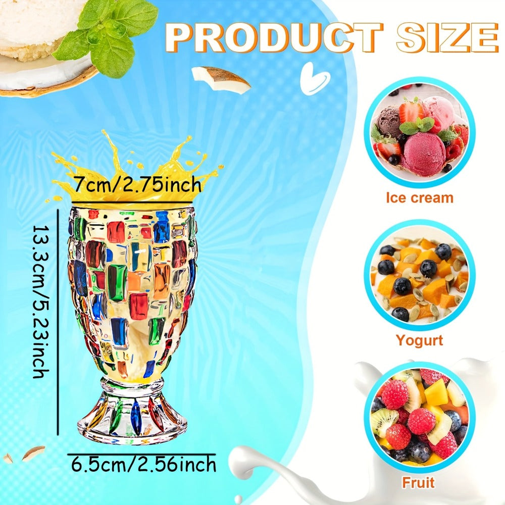 Mosaic-Pattern Drinking Glasses with Footed Bases, Two- or Six-Piece Colorful Goblet Sets for Table Settings