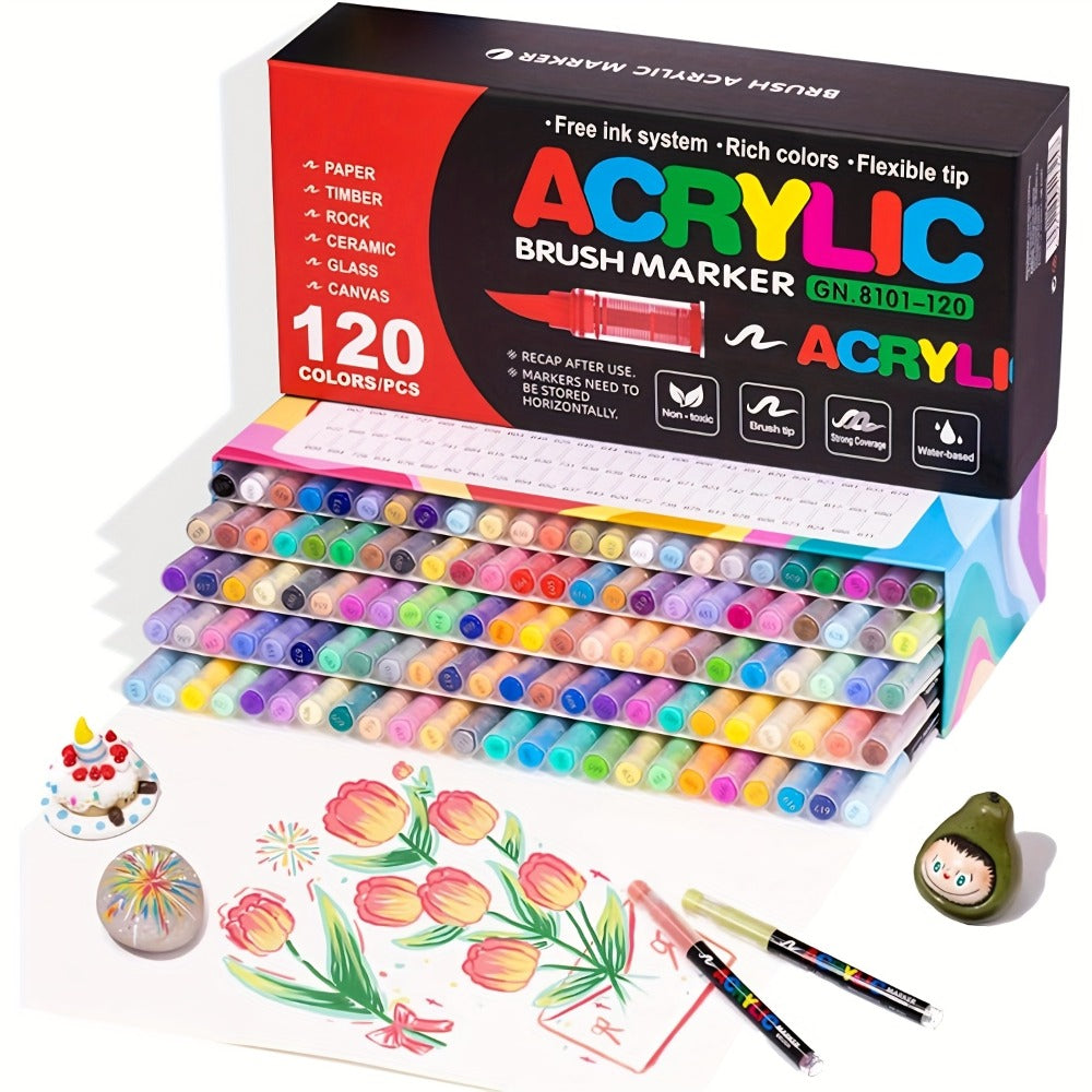 Soft Brush Acrylic Paint Pen Set with Clear Barrels in 12-, 36-, 60-, 80- or 120-Color Checkout Options