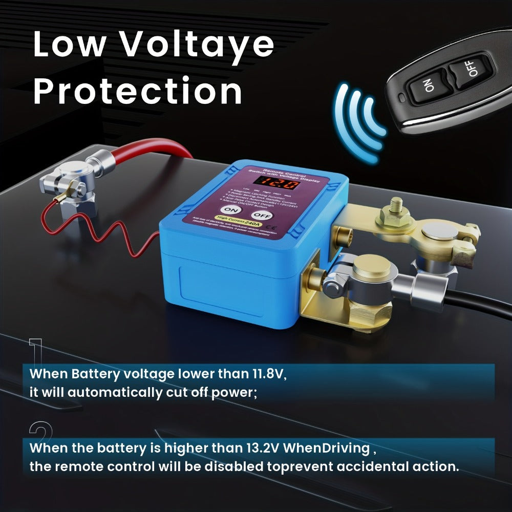 Battery Disconnect Switch 12V 240A – Smart LED Voltage Display Kill Switch, Anti-Theft Battery Drain Prevention for Car Truck RV (Wired Control, No Wireless on Main Body)