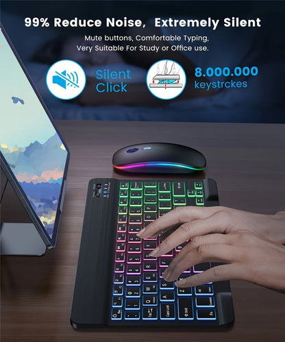 Slim White Wireless Keyboard and Mouse Set with Rechargeable Type-C Keyboard and Backlit Key Presentation