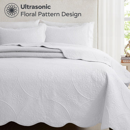 Quilted Bedspread Set 3 Piece – Soft Floral Coverlet with Pillow Shams, Lightweight Breathable Quilt for Bedroom & Guest Room, All Season Bed Cover
