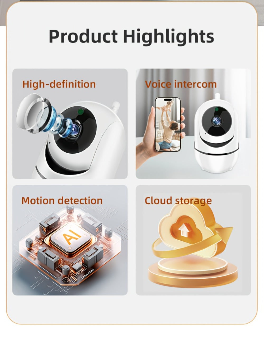 Indoor Security Camera 1080P WiFi Model with Night Vision, Motion Detection and Two-Way Audio
