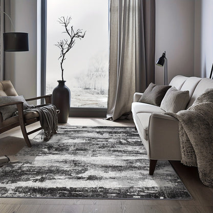 Area Rug, Dark Abstract Polyester Floor Carpet in Runner and Room Sizes with Rubber-Latex Backing and Machine-Wash Care