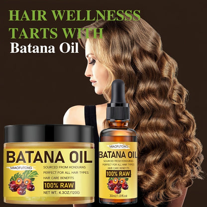 Batana Hair and Scalp Oil Two-Piece Set with 100g Jar and 30ml Dropper Bottle, Both Labeled 100% Raw