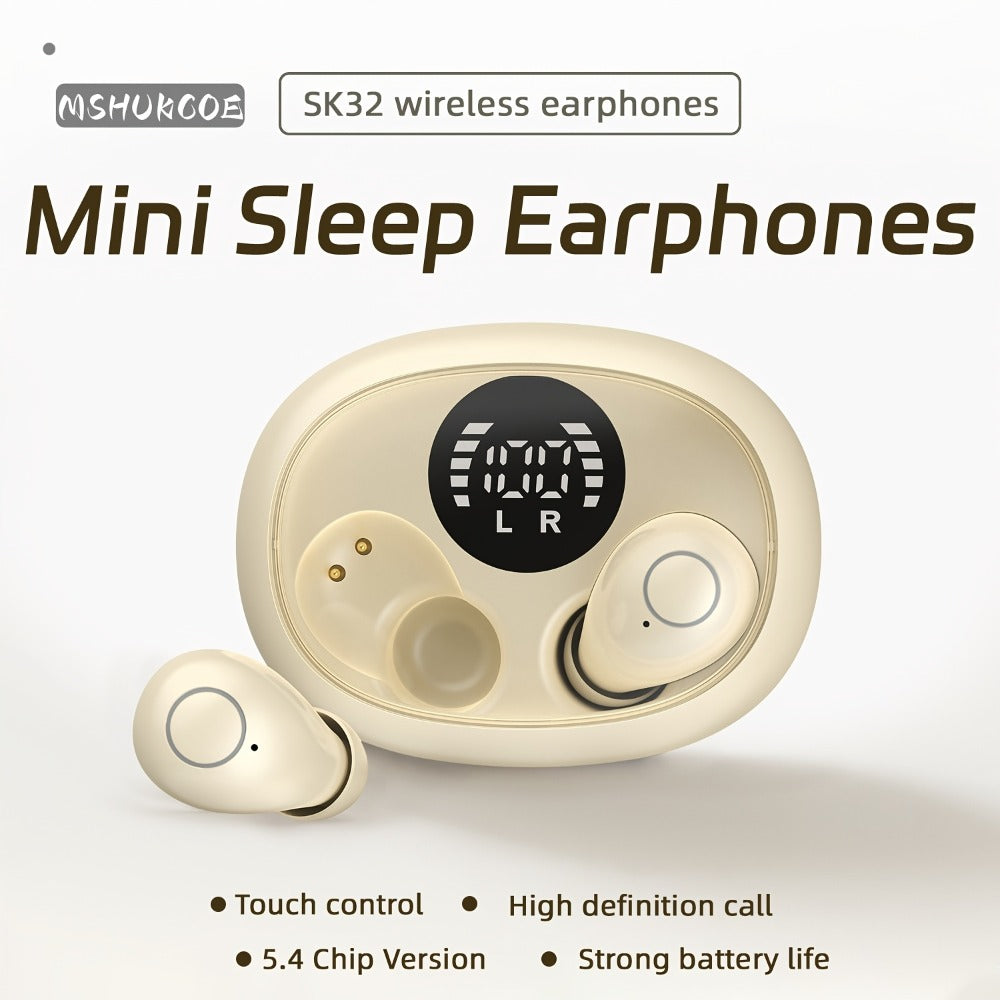 Invisible Sleep Earbuds Bluetooth 5.4 Mini Ultra Compact True Wireless – Noise Cancelling Hi-Fi All Day Wear Touch Control USB-C for Running Sleeping Compatible with All Phones
