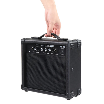 20W Electric Bass Guitar Amplifier with 6.5-Inch Speaker, Volume Treble Bass Middle Controls, Headphone Output Jack, AUX Input for MP3, Portable Practice Amp for Beginner & Home Studio Use