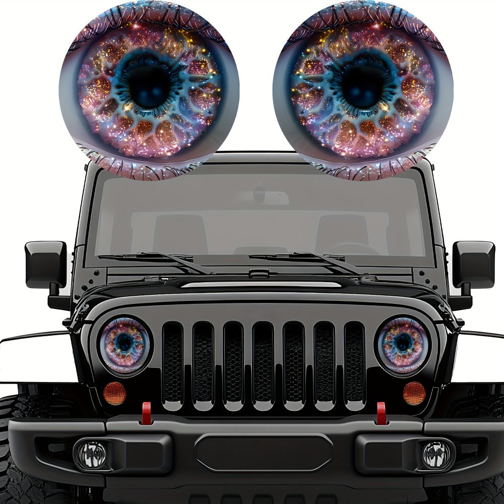 3D Beast Eye Headlight Stickers – Funny Car Headlight Decals for Jeep Round Headlights, Truck Body, Bumper & Window Decoration, Reusable PVC Glossy Stickers (1 or 2 Pairs)
