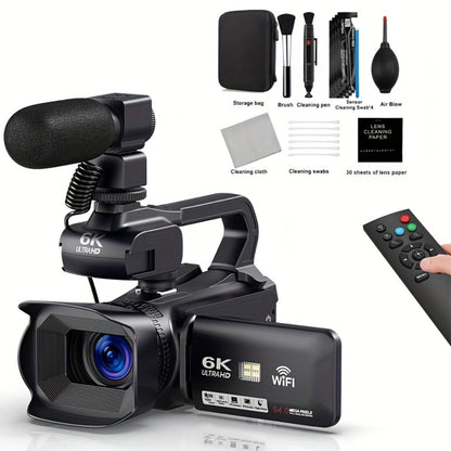 6K 64MP Video Camera Camcorder with IR Night Vision – DINGETU 18X Zoom Vlogging Camera, 4.0" Touch Screen, WiFi, 2.4G Remote, External Mic, 64GB SD Card, 4500mAh Battery, YouTube Camera