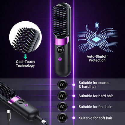 Ionic Hair Straightener Brush USB-C Rechargeable 3-in-1 Straightener Curler Styler — Adjustable Temperature, Anti-Scald Bristles, Frizz Control & Shine Boost, Salon Results at Home for All Hair Types