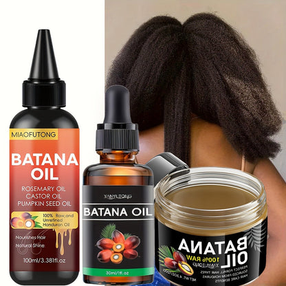 Batana Oil 3-Piece Hair Care Kit – Pure Cold-Pressed Honduras Batana Oil 3.38oz + Essential Oil 1.01oz + Hair Cream 120g, Scalp Repair, Anti-Breakage, All Hair Types