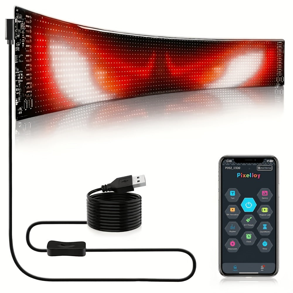 LED Matrix Panel Flexible Programmable Display - Bluetooth APP Control, USB Powered DIY LED Sign Board, Custom Text & Animation for Store Car Hotel Holiday Decoration