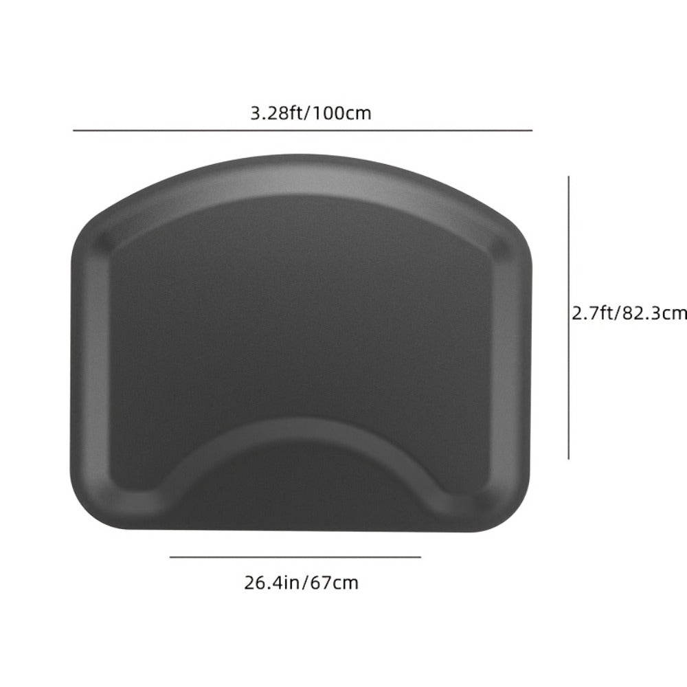 Salon Floor Mat with Round Chair Cutout, Raised Edge and Wide Black Standing Surface for Barber Stations