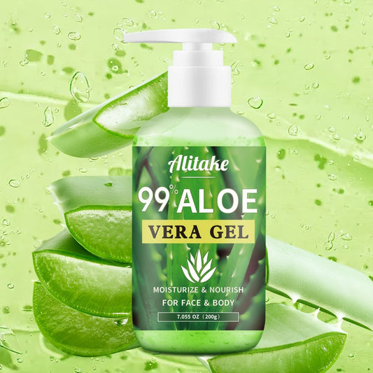 99% Pure Aloe Vera Gel 200ml / 7oz Fresh-Harvested Within 12 Hours — Lightweight Non-Sticky Soothing Hydrating Gel Face Body Hair Scalp Sunburn Relief All Skin Types Women Men