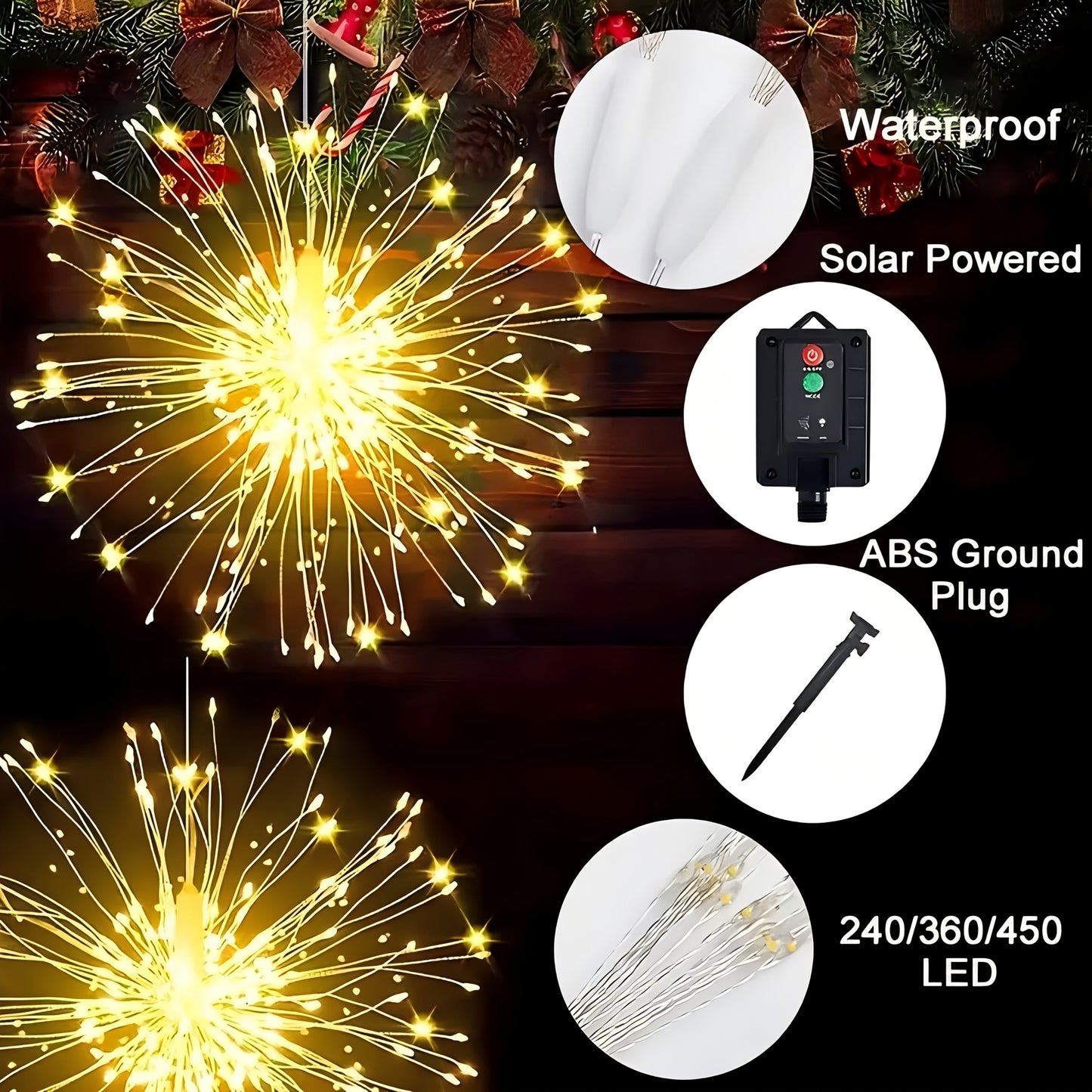 Solar Starburst Firework Light Set with 240, 360 or 450 LEDs, Remote and Eight Lighting Modes