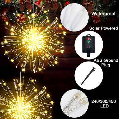 Solar Starburst Firework Light Set with 240, 360 or 450 LEDs, Remote and Eight Lighting Modes