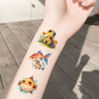 Ocean Animals Temporary Tattoo Stickers 12 Sheets 48 Designs Underwater Sea Creatures Cartoon Vibrant Body Art for Kids Adults Birthday Party Summer Beach Favors