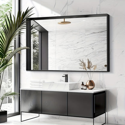 Bathroom Vanity Mirror Wall Mounted Metal Frame Rectangle – Anti-Rust Farmhouse Mirror in Matte Black, Gold & Silver, Multiple Sizes, Horizontal or Vertical Hang
