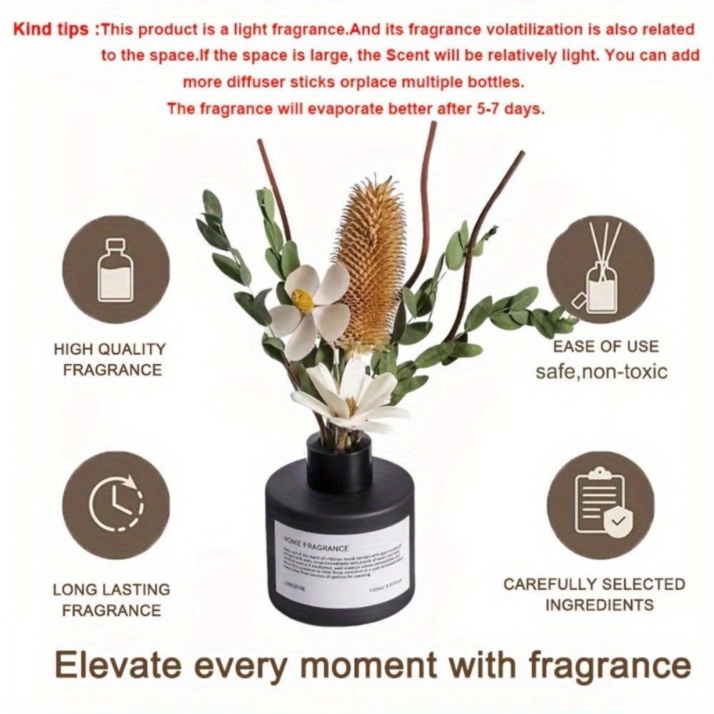 Reed Diffuser with Real Flowers & Essential Oil - Long-Lasting Home Fragrance Scent Sticks for Bedroom Bathroom Living Room, Jasmine Gardenia Sandalwood Citrus